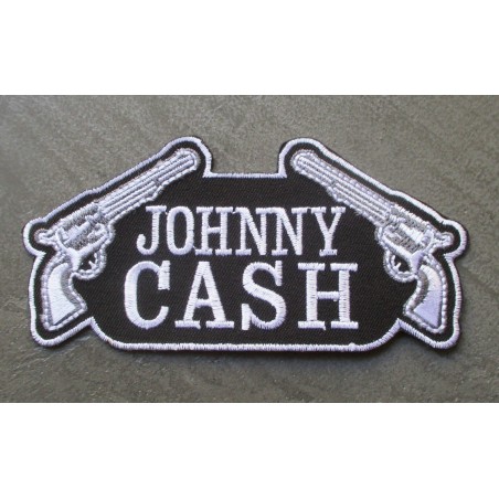 Patch Johnny Cash et 2 Pistolets Noir Blanc 12.5cm Écusson Country Rock

