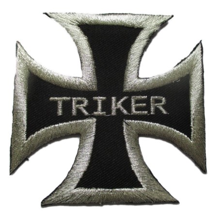 Patch croix de Malte triker noir et argent 8x8 cm écusson thermocollant
