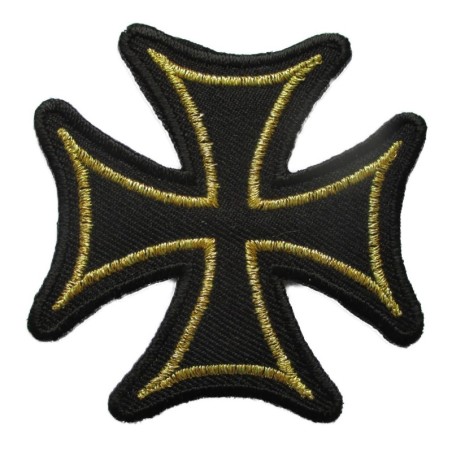 Patch Croix de Malte Noir et Or Écusson 6x6 cm Thermocollant Rockabilly Biker Motard
