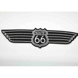 Patch Route 66 Ailé Noir et Blanc 20.5x5cm - Road USA Écusson Thermocollant
