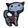Patch chat squelette cœur rouge 10x8 cm écusson thermocollant rock
