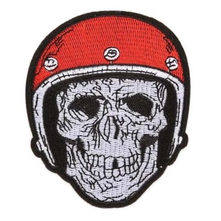 Patch tête de mort casque rouge 10x8cm écusson thermocollant motard
