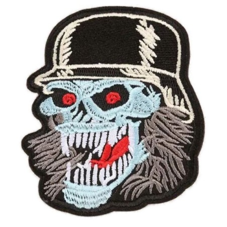 Totenkopf-Patch blau mit schwarzem Militärhelm 10x7,5cm Aufnäher zum Aufbügeln Motorradfahrer
