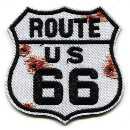 Patch blason Route 66 vieilli 7.5x7.5cm écusson thermocollant biker USA
