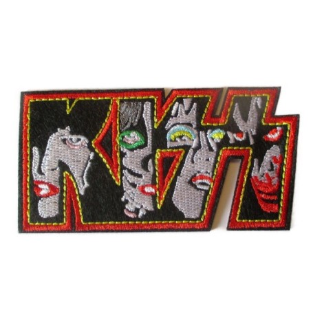 Patch KISS - Visage Petit 10x5 cm Rouge - Écusson Thermocollant Hard Rock
