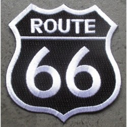 Patch Blason Route 66 Noir Écrit Blanc 7.5x7.5 cm Écusson Thermocollant USA Road Sixty Six
