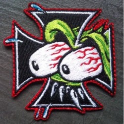 Patch Malteserkreuz und Rat Fink Auge Aufnäher Hotrod Kustom
