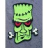 Patch Frankenstein Grün, rote Augen, Knochen, Rockabilly
