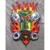 Patch Tiki Vert, Flammes et Pistons - Écusson Hot Rod Kustom
