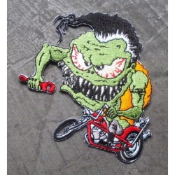 Aufnäher grünes Monster auf Chopper Motorrad Rock Roll Biker Kutte
