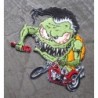 Aufnäher grünes Monster auf Chopper Motorrad Rock Roll Biker Kutte
