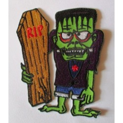 Patch monstre vert et planche de surf cercueil 10x8 cm écusson veste blouson rock roll
