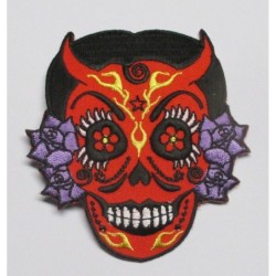 Patch Teufelskopf Totenkopf bunt Rockabilly Rock'n'Roll Aufnäher
