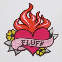 Patch Herz Rosa mit roten Flammen Danderolle Fluff Rockabilly Rock'n'Roll Aufnäher
