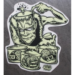 Sticker Frankenstein Cerveau - Autocollant Rock Roll Trash