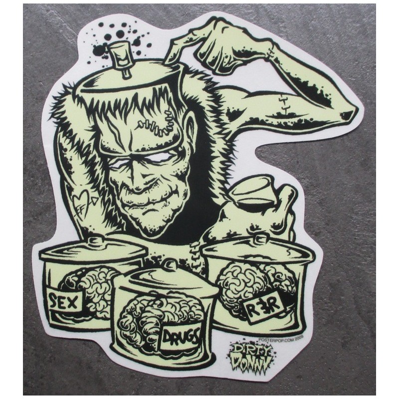 Sticker Frankenstein Cerveau - Autocollant Rock Roll Trash