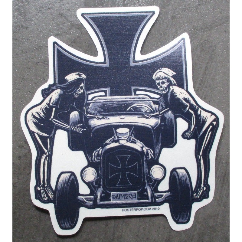Sticker Infirmière Hot Rod et Croix Maltaise - Autocollant Rockabilly
