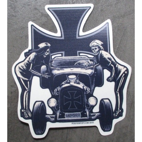 Sticker Infirmière Hot Rod et Croix Maltaise - Autocollant Rockabilly
