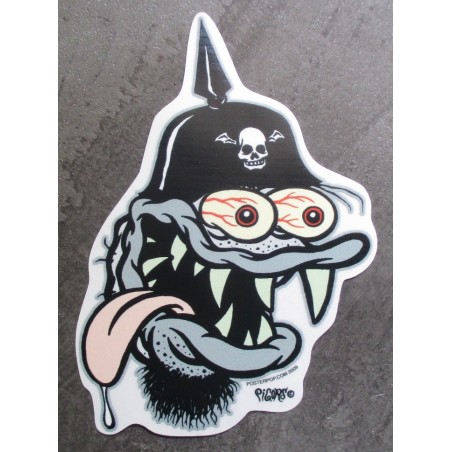 sticker monstre casque à pointe tire la langue autocollant
