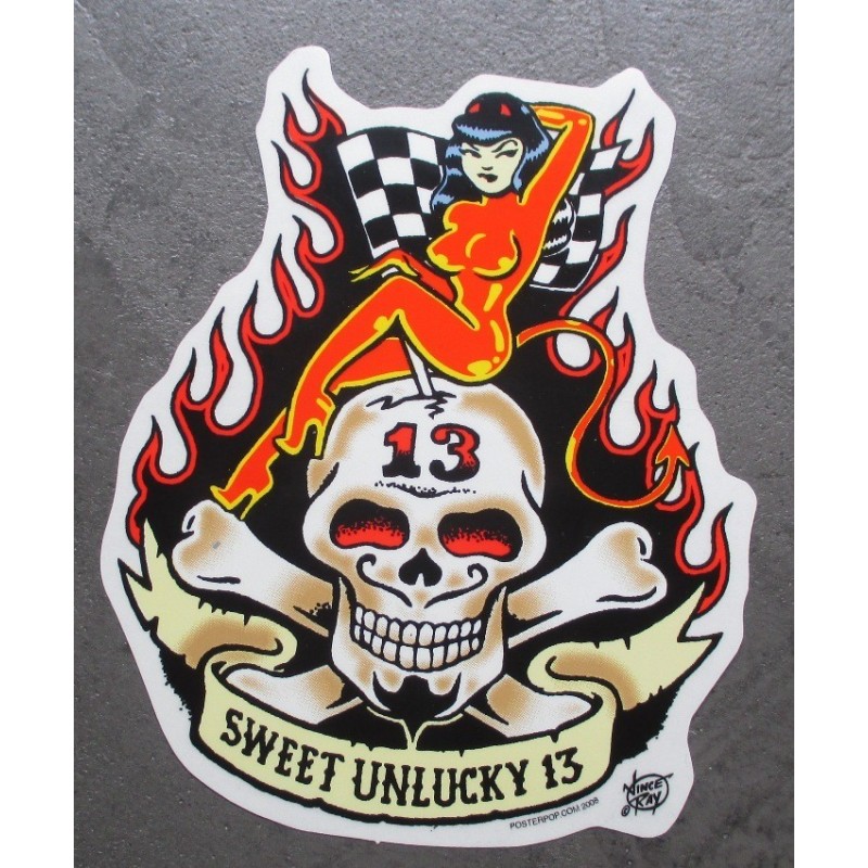 Sticker Pin Up Teufelin Totenkopf Sweet Unlucky 13 Aufkleber
