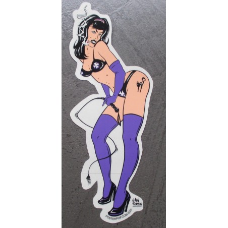 Sticker Pin-Up en Sous-Vêtements Violets - Autocollant Rockabilly
