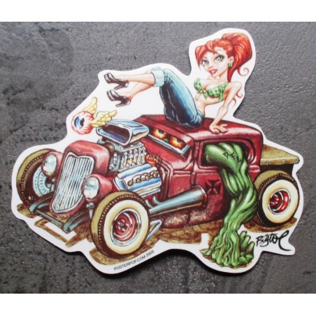 Sticker Hot Rod Monstre Vert et Pin-up Rousse Autocollant
