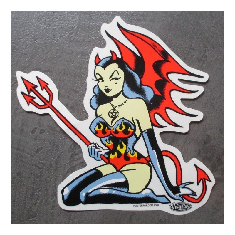 Sticker Diablesse Fourche Roibe Flammes Autocollant Kustom

