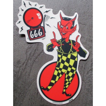 Sticker Diable 666 en Salopette à Damier Autocollant Kustom
