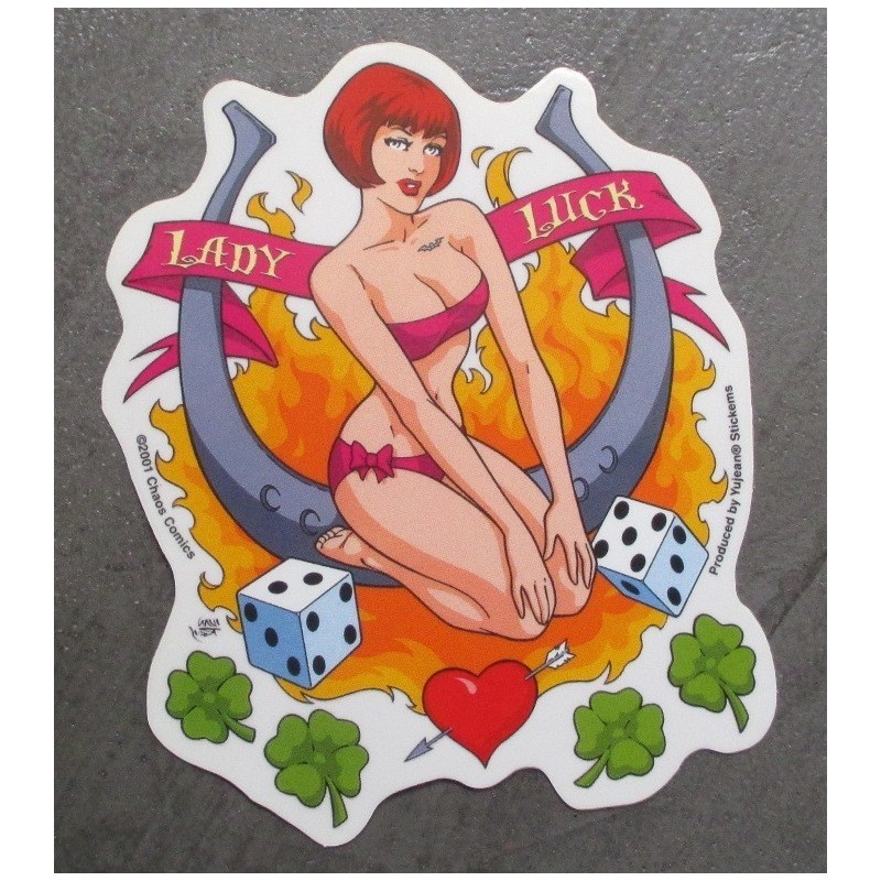 Aufkleber Pin Up Lady Luck und Hufeisen – Autoaufkleber
