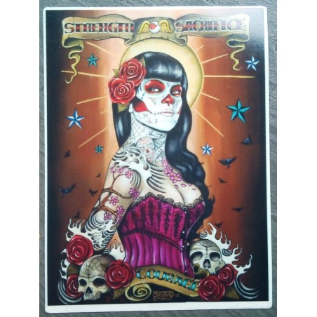 Sticker Pin Up Tod im Rosen-Bustier Rockabilly Aufkleber
