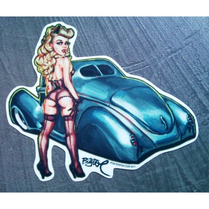 Sticker Pin-Up Blonde en Sous-Vêtements + Autocollant Kustom
