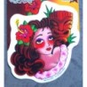 Sticker Pin Up Rousse Fleur Cheveux et Tiki Autocollant Rock
