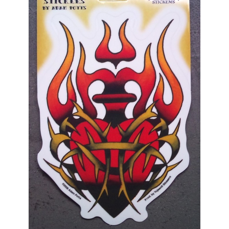 Sticker Cœur du Christ Flamme Tattoo Autocollant
