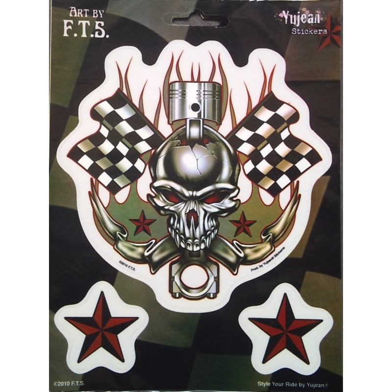 Sticker crane, Piston et Drapeau à Damier Géant - Autocollant