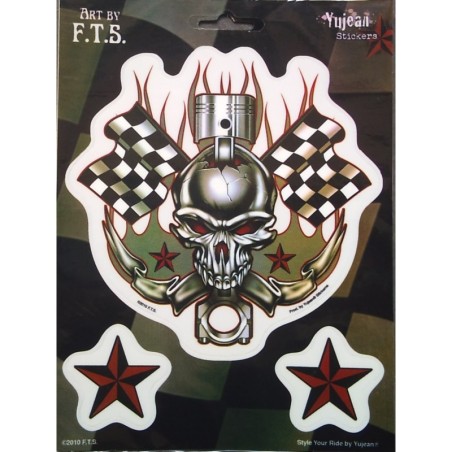 Sticker crane, Piston et Drapeau à Damier Géant - Autocollant