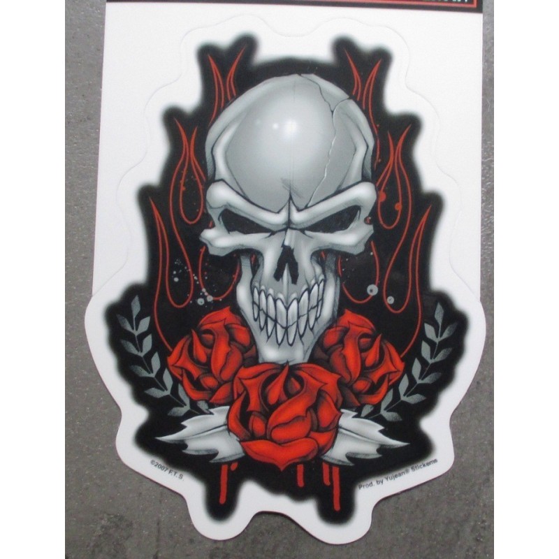 Aufkleber Totenkopf mit Rosen Rockabilly Schädel Tattoo Sticker
