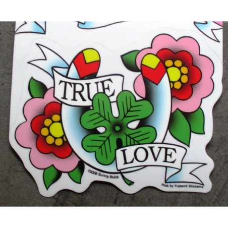 Sticker Roses Amour Véritable Fer à Cheval Autocollant Rockabilly
