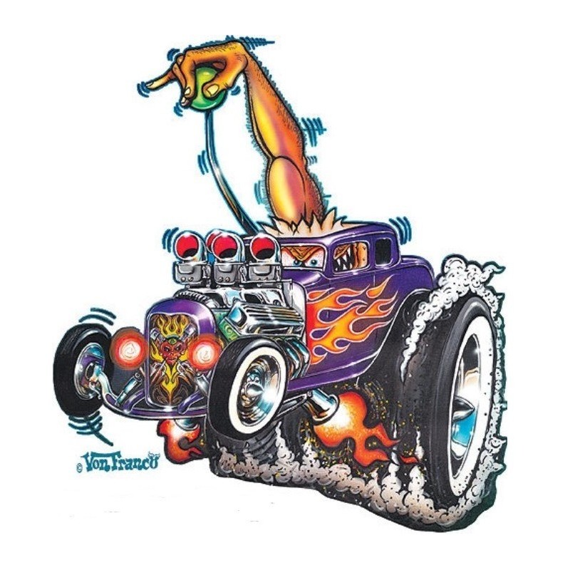 Aufkleber mit einem Monster, das einen lila Hot Rod fährt - Sticker

