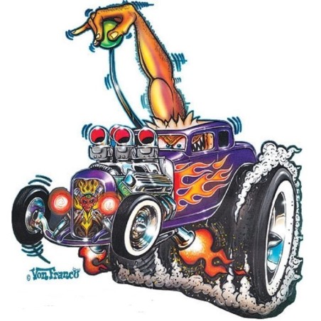 Aufkleber mit einem Monster, das einen lila Hot Rod fährt - Sticker
