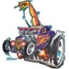 Aufkleber mit einem Monster, das einen lila Hot Rod fährt - Sticker
