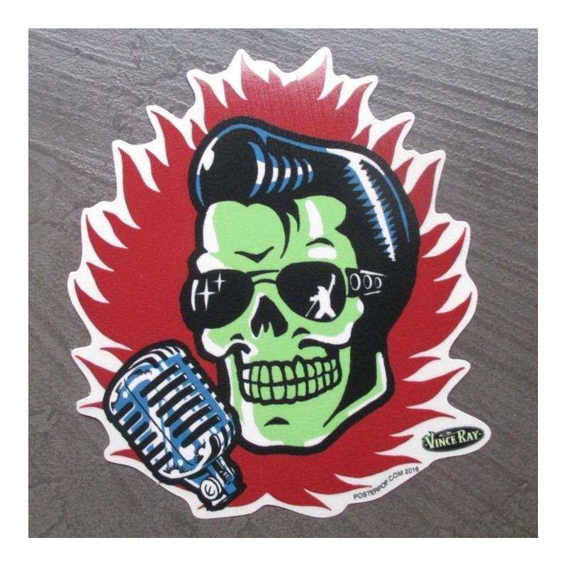 Sticker Kran Elvis Zombie Grün Altes Mikrofon King Rock Roll