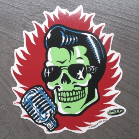 Sticker Kran Elvis Zombie Grün Altes Mikrofon King Rock Roll