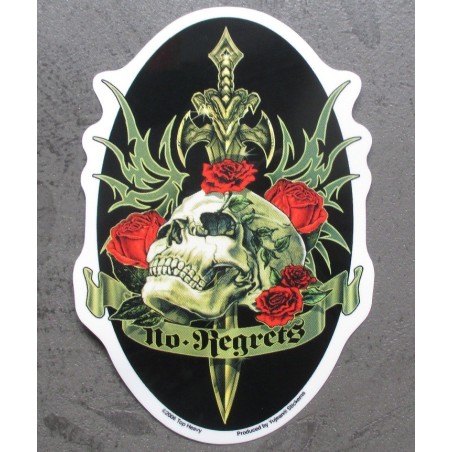 Sticker Crâne et Roses Épée Tête de Mort - Sticker No Regrets