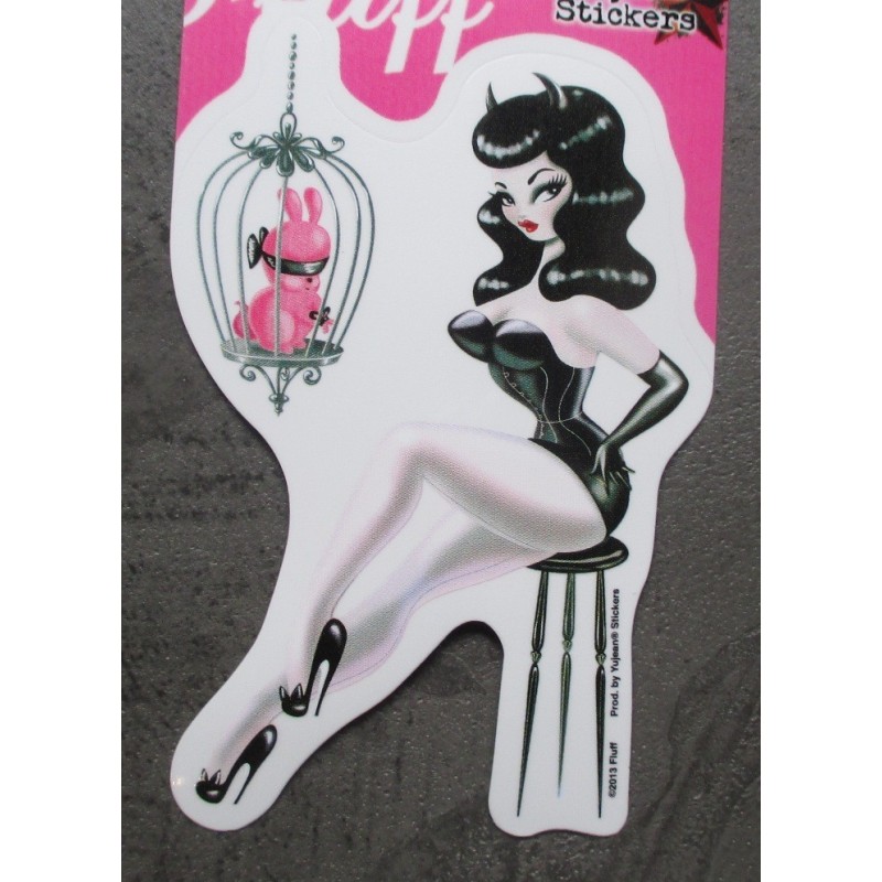 Sticker diablesse Sbrune sur tabouret, autocollant lapin
