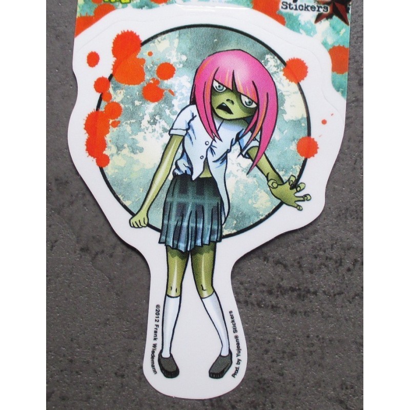 Sticker Fille Zombie Écolière Cheveux Roses - Autocollant
