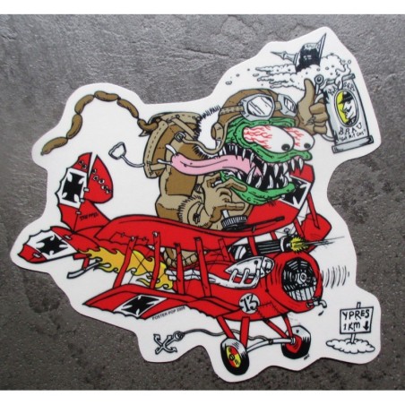 Sticker Monstre Vert Avion Baron Rouge Rat Fink Autocollant Transparent