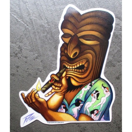 Sticker Tiki Kahuna Allumant un Cigare Kustom Kulture - Autocollant Transparent
