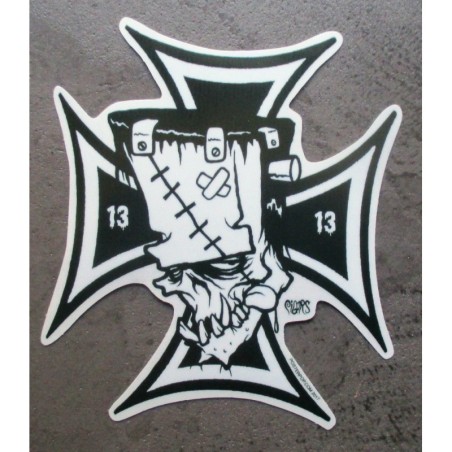 Sticker Croix de Malte et Frankenstein Autocollant Kustom Kulture Pigors
