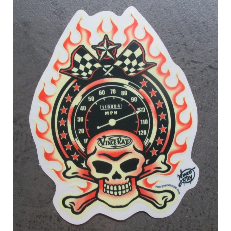 Aufkleber Tacho Totenkopf Pirat Flammen Custom Kulture Vince Ray