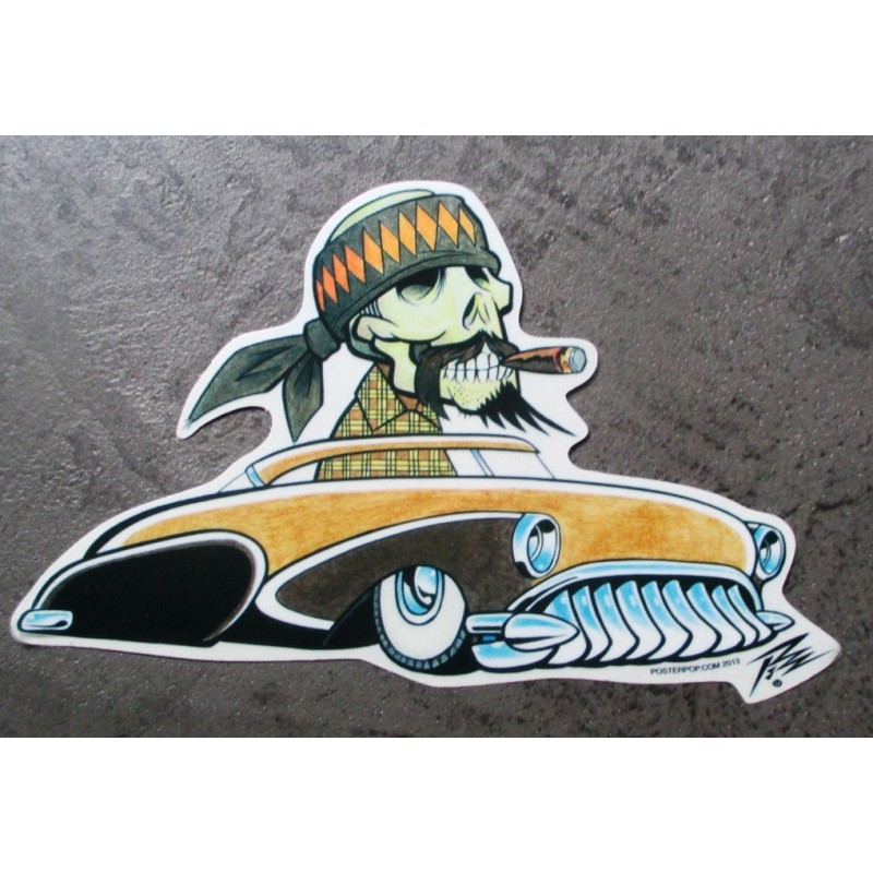 Sticker Buick 1950 Marron, Mexicain Moustachu - Autocollant Kustom Kulture Pizza
